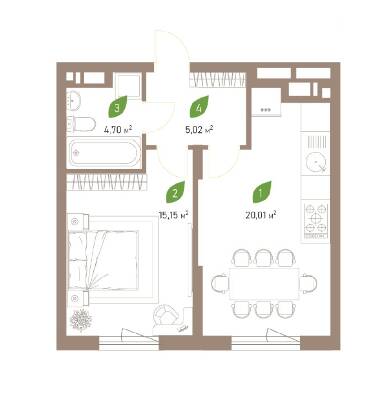 1-комнатная 44.88 м² в ЖК Парковые Озера 2 от 33 108 грн/м², Киев