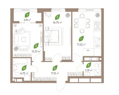 2-комнатная 70.11 м² в ЖК Парковые Озера 2 от 27 944 грн/м², Киев