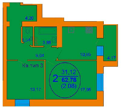 2-комнатная 62.78 м² в ЖК София Киевская от 15 000 грн/м², с. Софиевская Борщаговка
