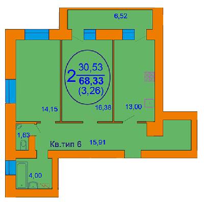 2-комнатная 68.33 м² в ЖК София Киевская от 15 000 грн/м², с. Софиевская Борщаговка