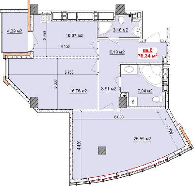 2-комнатная 78.34 м² в ЖК Славия от застройщика, Днепр