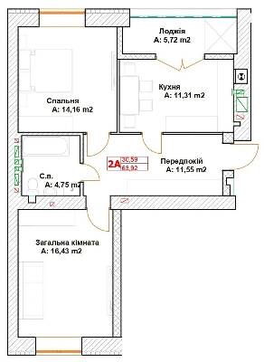 2-кімнатна 63.92 м² в ЖК Модуль від 20 000 грн/м², м. Буча