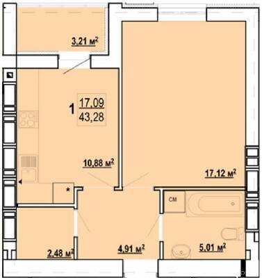 1-кімнатна 43.28 м² в ЖК Гідропарк від 14 000 грн/м², Харків