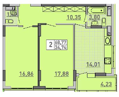 2-комнатная 68.77 м² в ЖК Паркове місто от 38 200 грн/м², Киев