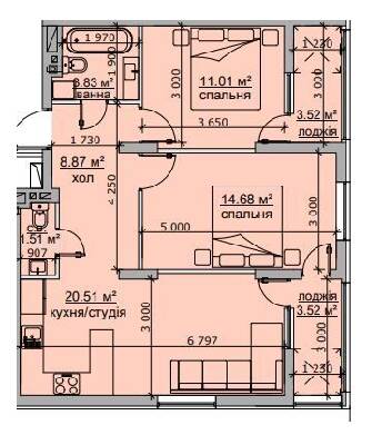 2-комнатная 67.45 м² в ЖК Бетховен от 24 850 грн/м², Львов