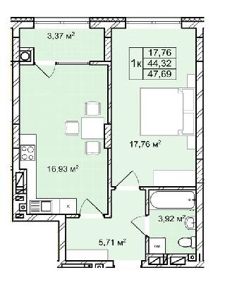 1-комнатная 47.69 м² в ЖК Софиевка от 28 000 грн/м², Львов