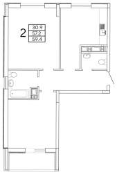 2-комнатная 59.4 м² в ЖК Радужный от 17 000 грн/м², Харьков