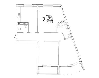 3-комнатная 86.54 м² в ЖК Радужный от 16 500 грн/м², Харьков