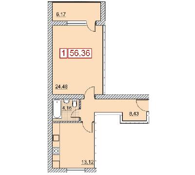 1-кімнатна 56.36 м² в ЖК Річковий квартал від 18 700 грн/м², Харків