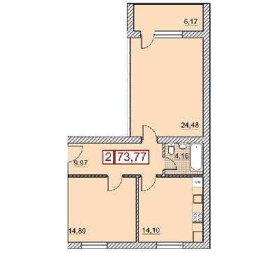 2-кімнатна 73.77 м² в ЖК Річковий квартал від 23 000 грн/м², Харків