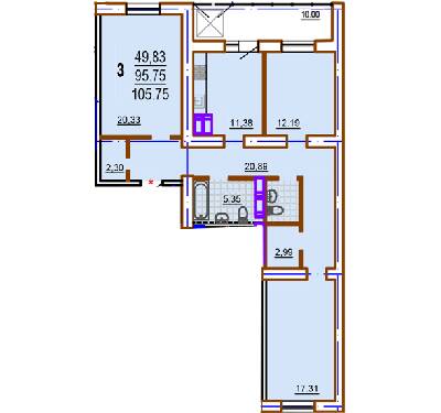 3-комнатная 105.75 м² в ЖК Шекспира от 17 500 грн/м², Харьков