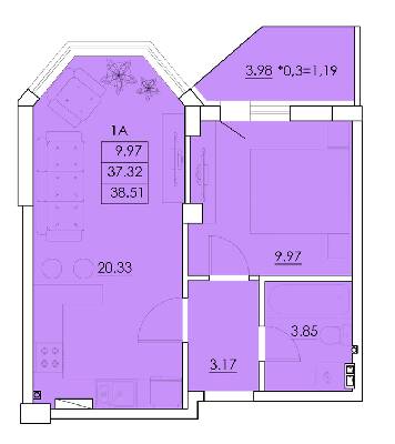 1-кімнатна 38.51 м² в ЖК Ventum від 18 000 грн/м², с. Крижанівка
