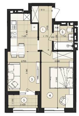 1-кімнатна 44.55 м² в ЖК Royal Park від 16 900 грн/м², м. Дубляни