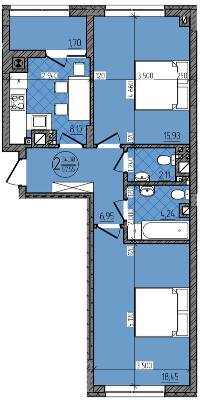2-комнатная 57.55 м² в ЖК Изумрудный от застройщика, Черновцы
