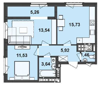 2-комнатная 57.08 м² в ЖК Киевский от 22 100 грн/м², Черновцы