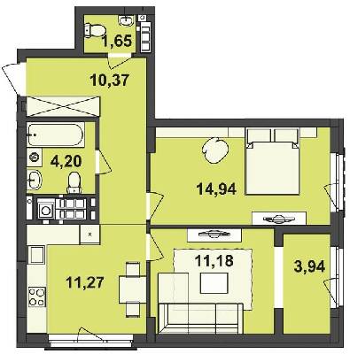 2-комнатная 57.55 м² в ЖК Киевский от 22 100 грн/м², Черновцы