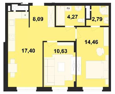 2-комнатная 57.64 м² в ЖК Киевский от 22 100 грн/м², Черновцы
