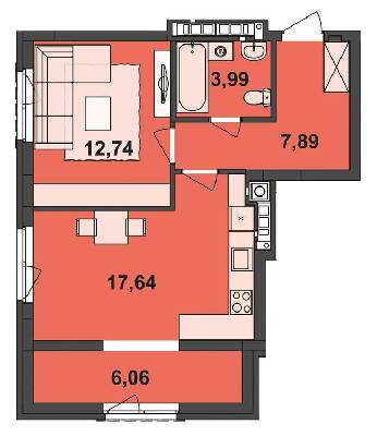 1-комнатная 48.32 м² в ЖК Киевский от 19 450 грн/м², Черновцы