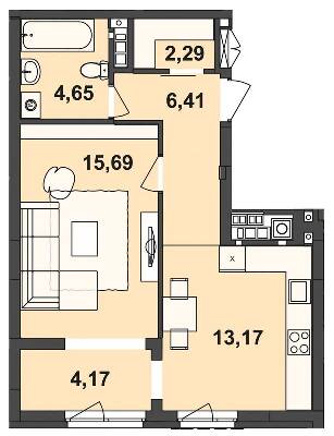1-комнатная 46.38 м² в ЖК Киевский от 22 650 грн/м², Черновцы