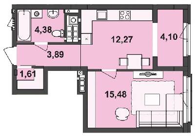 1-комнатная 41.73 м² в ЖК Киевский от 22 650 грн/м², Черновцы