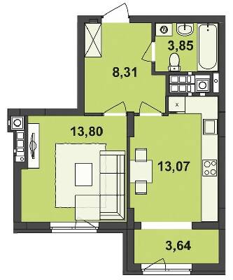 1-комнатная 42.67 м² в ЖК Киевский от 22 650 грн/м², Черновцы