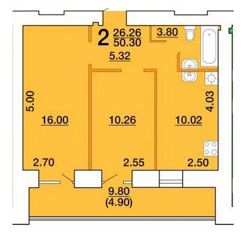 2-комнатная 50.3 м² в ЖК Апельсин от 18 500 грн/м², Николаев