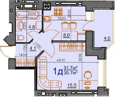 1-комнатная 35.7 м² в ЖК Курортный от 26 268 грн/м², Николаев