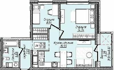 2-кімнатна 57.38 м² в ЖК M.Park від 27 400 грн/м², Одеса