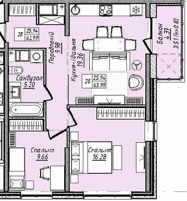 2-кімнатна 63.99 м² в ЖК M.Park від 27 400 грн/м², Одеса