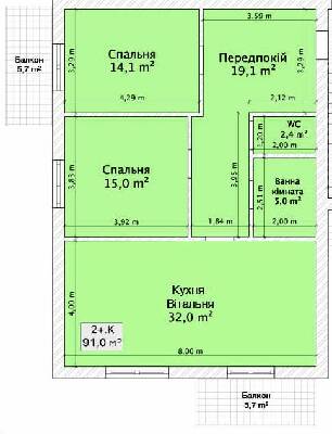 2-комнатная 91 м² в ЖК на пер. 1-й Константиновича, 13 от 23 050 грн/м², Винница