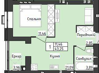 1-комнатная 43.25 м² в ЖК Sweet Home от 23 800 грн/м², Днепр