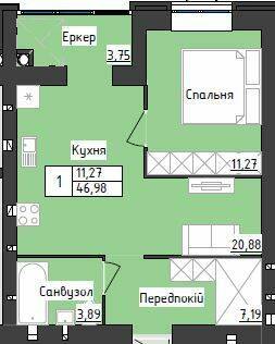 1-комнатная 46.98 м² в ЖК Sweet Home от 23 800 грн/м², Днепр