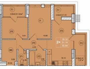 2-комнатная 55.84 м² в ЖК Смарт Сити от 22 500 грн/м², Житомир