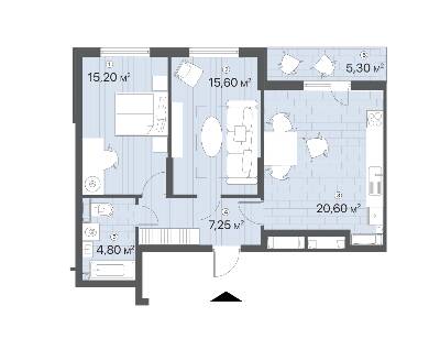2-комнатная 68.75 м² в ЖК Лебединый от 31 400 грн/м², Киев