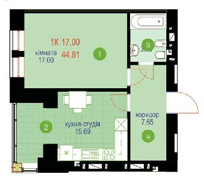 1-кімнатна 44.81 м² в ЖК Затишний від 13 200 грн/м², Івано-Франківськ