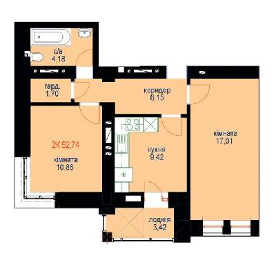 2-кімнатна 52.74 м² в ЖК Затишний від 13 200 грн/м², Івано-Франківськ