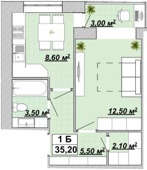 1-кімнатна 35.2 м² в ЖР Княгинин від 13 500 грн/м², Івано-Франківськ