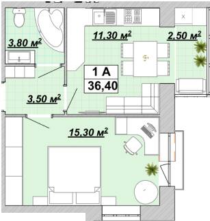1-кімнатна 36.4 м² в ЖР Княгинин від 13 500 грн/м², Івано-Франківськ