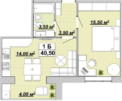 1-кімнатна 40.5 м² в ЖР Княгинин від 13 500 грн/м², Івано-Франківськ