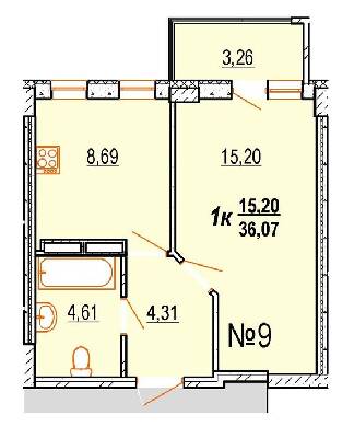 1-кімнатна 36.07 м² в ЖК BRUSSELS від 16 500 грн/м², с. Крижанівка