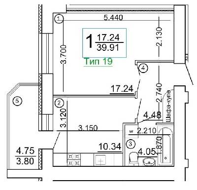 1-комнатная 39.91 м² в Мкрн Академический от 18 800 грн/м², Винница
