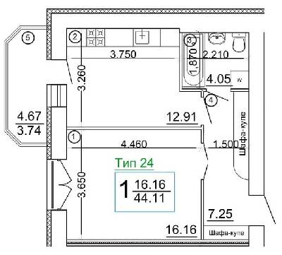 1-комнатная 44.11 м² в Мкрн Академический от 18 800 грн/м², Винница