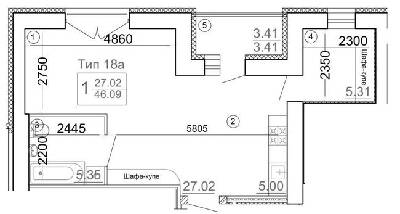 1-комнатная 46.09 м² в Мкрн Академический от 16 450 грн/м², Винница