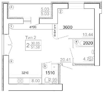 2-комнатная 51.58 м² в Мкрн Академический от 19 300 грн/м², Винница