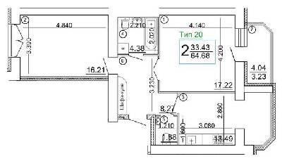 2-комнатная 64.68 м² в Мкрн Академический от 19 300 грн/м², Винница