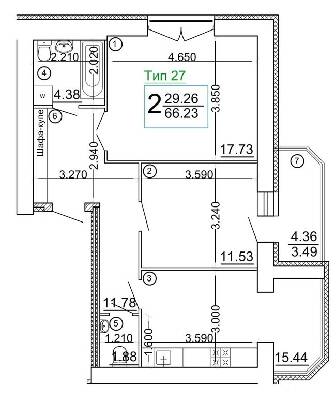 2-комнатная 66.23 м² в Мкрн Академический от 19 300 грн/м², Винница