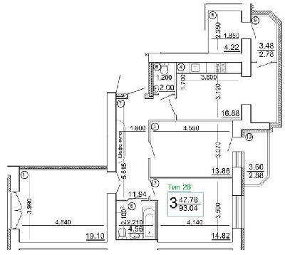 3-комнатная 93.04 м² в Мкрн Академический от 15 800 грн/м², Винница