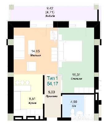 1-кімнатна 54.17 м² в ЖК Sky City від 21 000 грн/м², Ужгород
