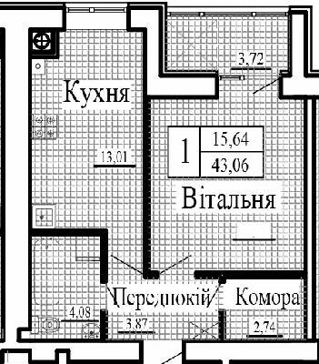 1-кімнатна 43.06 м² в ЖК Крила від 15 500 грн/м², Луцьк