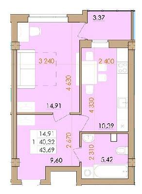 1-комнатная 43.69 м² в ЖК Европейский квартал от 16 500 грн/м², Полтава